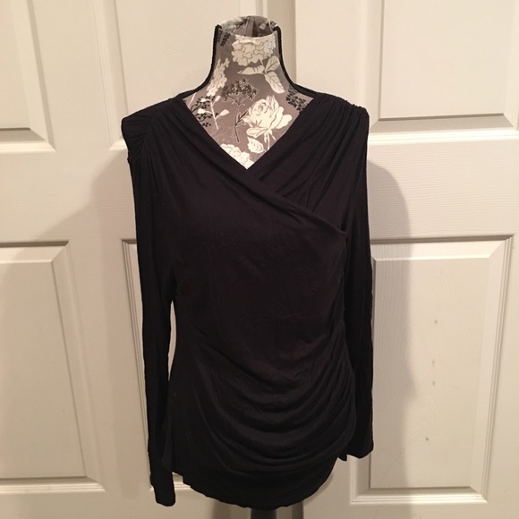 Tops - Black Faux Wrap Blouse